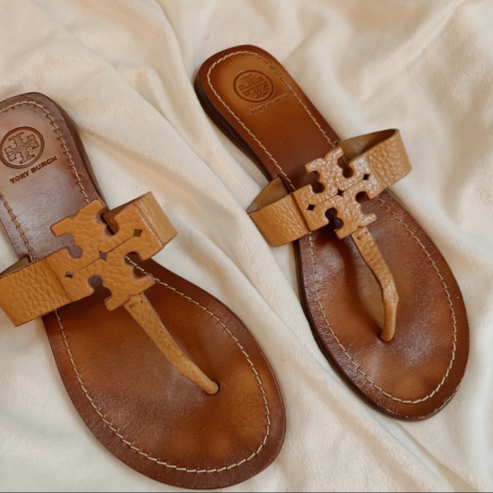 Tory Burch Tan Leather Flip Flops